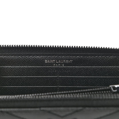 Saint Laurent Grain De Poudre Matelasse Chevron Monogram Zip Around Wallet Black 6 of 6