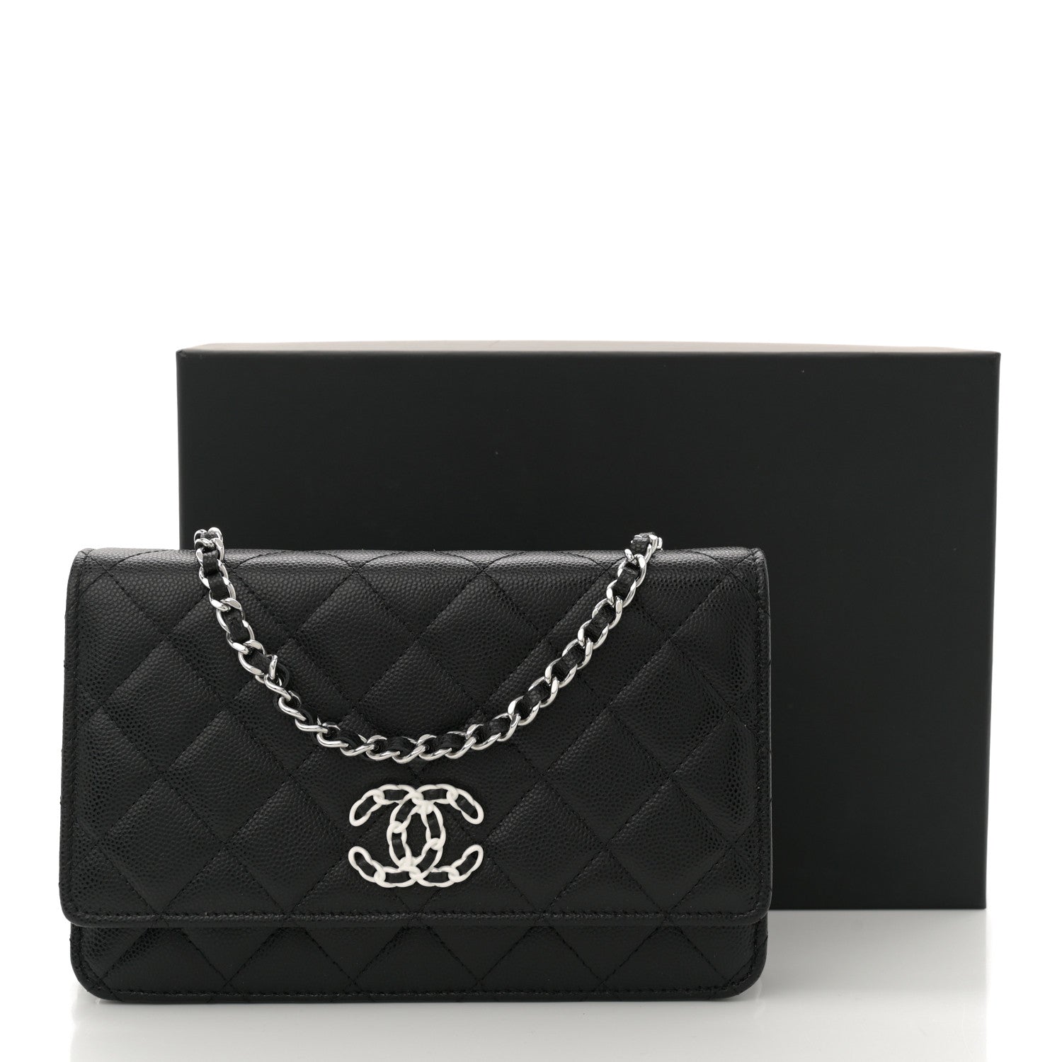 Chanel Caviar Quilted Chanel 19 Wallet On Chain WOC Black White 12 of 12