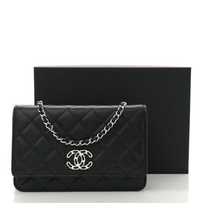 Chanel Caviar Quilted Chanel 19 Wallet On Chain WOC Black White 12 of 12