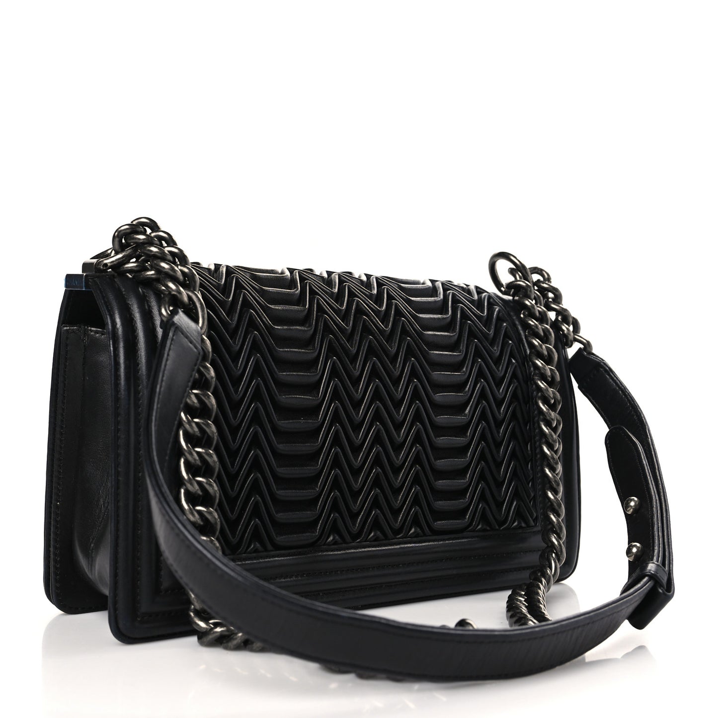 Calfskin Pleated Medium Boy Flap Black