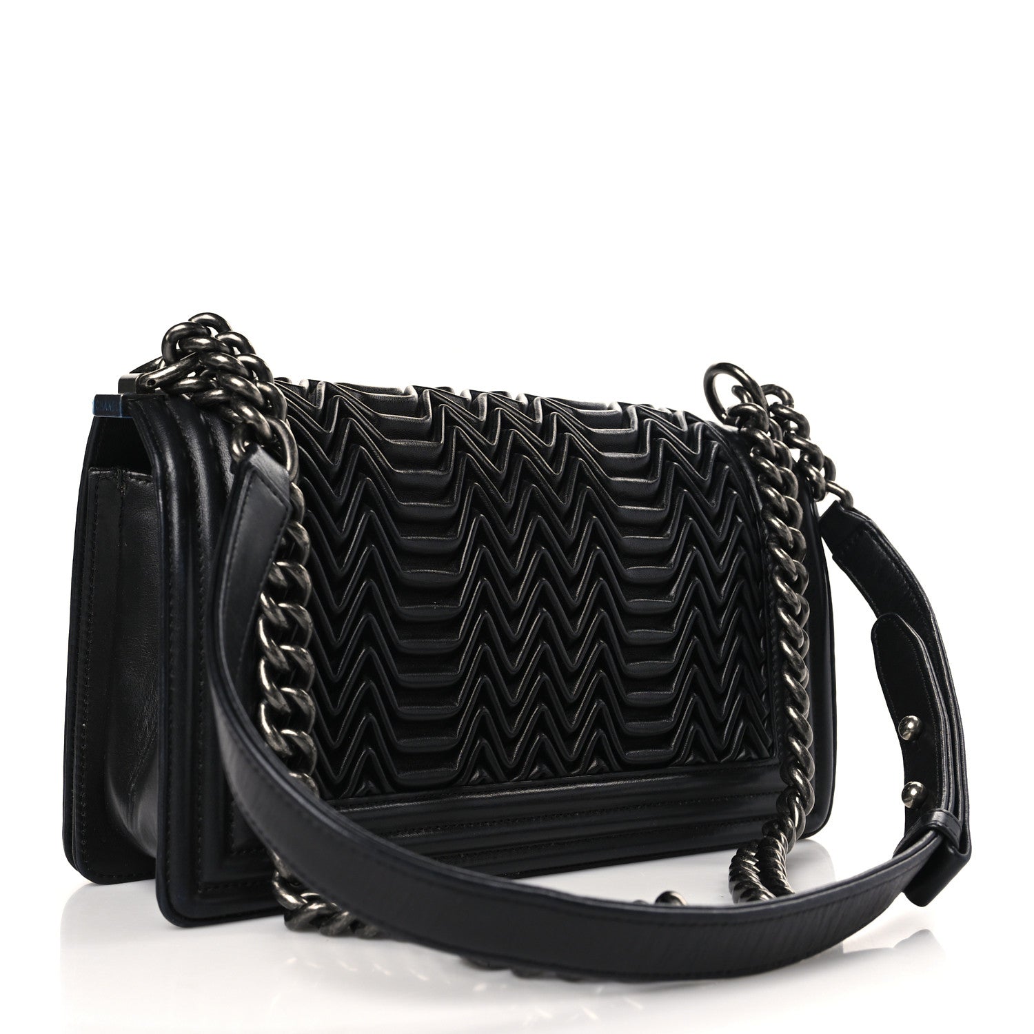 Chanel Calfskin Pleated Medium Boy Flap Black 3 of 9