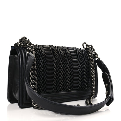 Chanel Calfskin Pleated Medium Boy Flap Black 3 of 9
