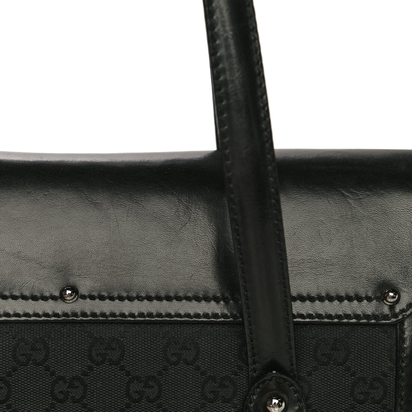Monogram Studded Bamboo Bullet Satchel Black