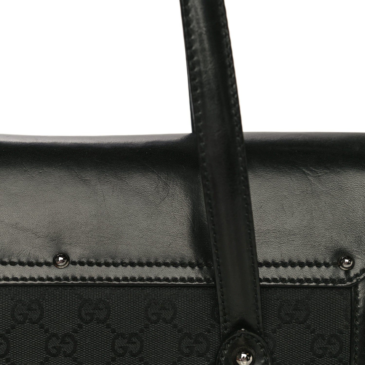 Gucci Monogram Studded Bamboo Bullet Satchel Black 13 of 16