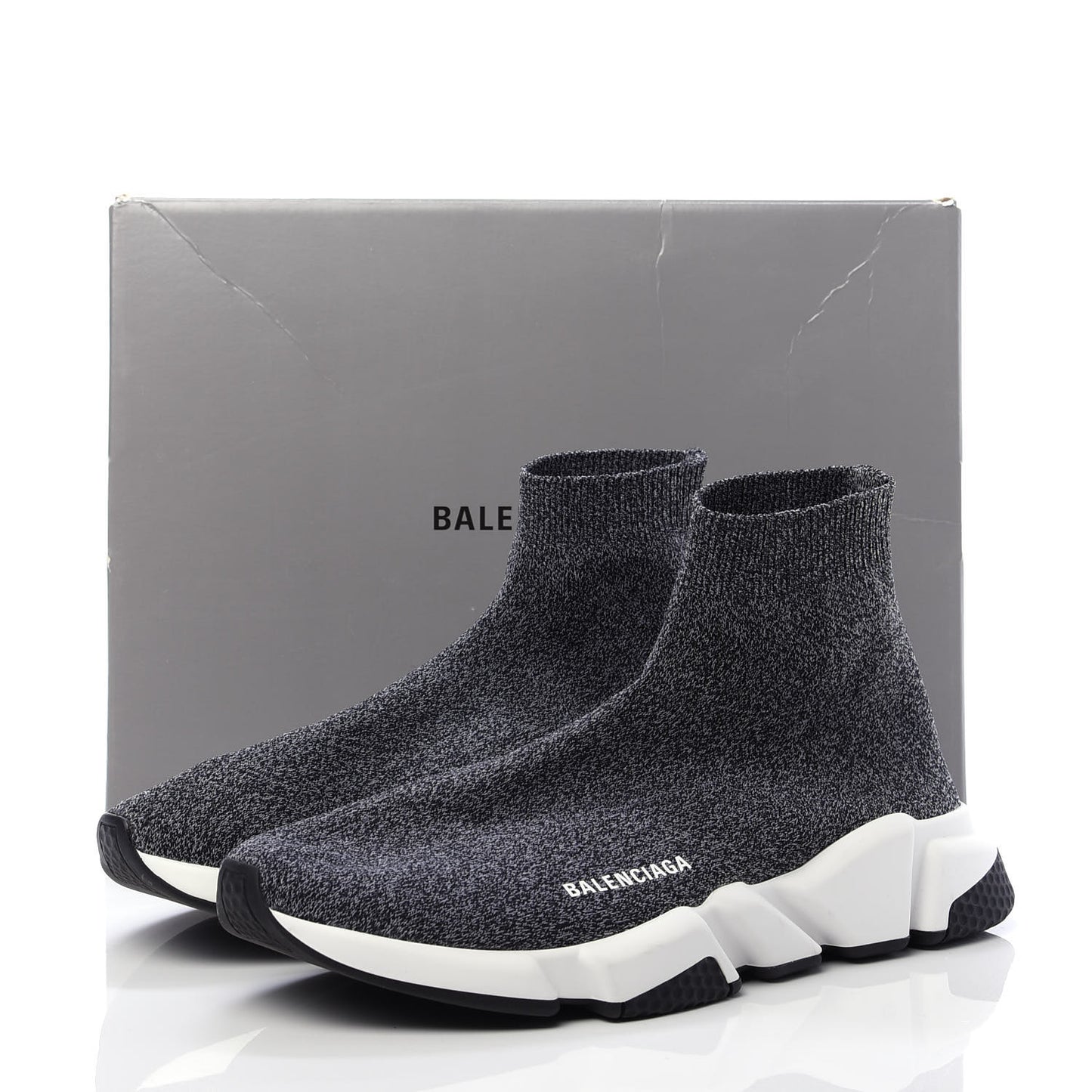 Chine Knit Bi-Color Sole Mens Speed Sneakers 45 Black White