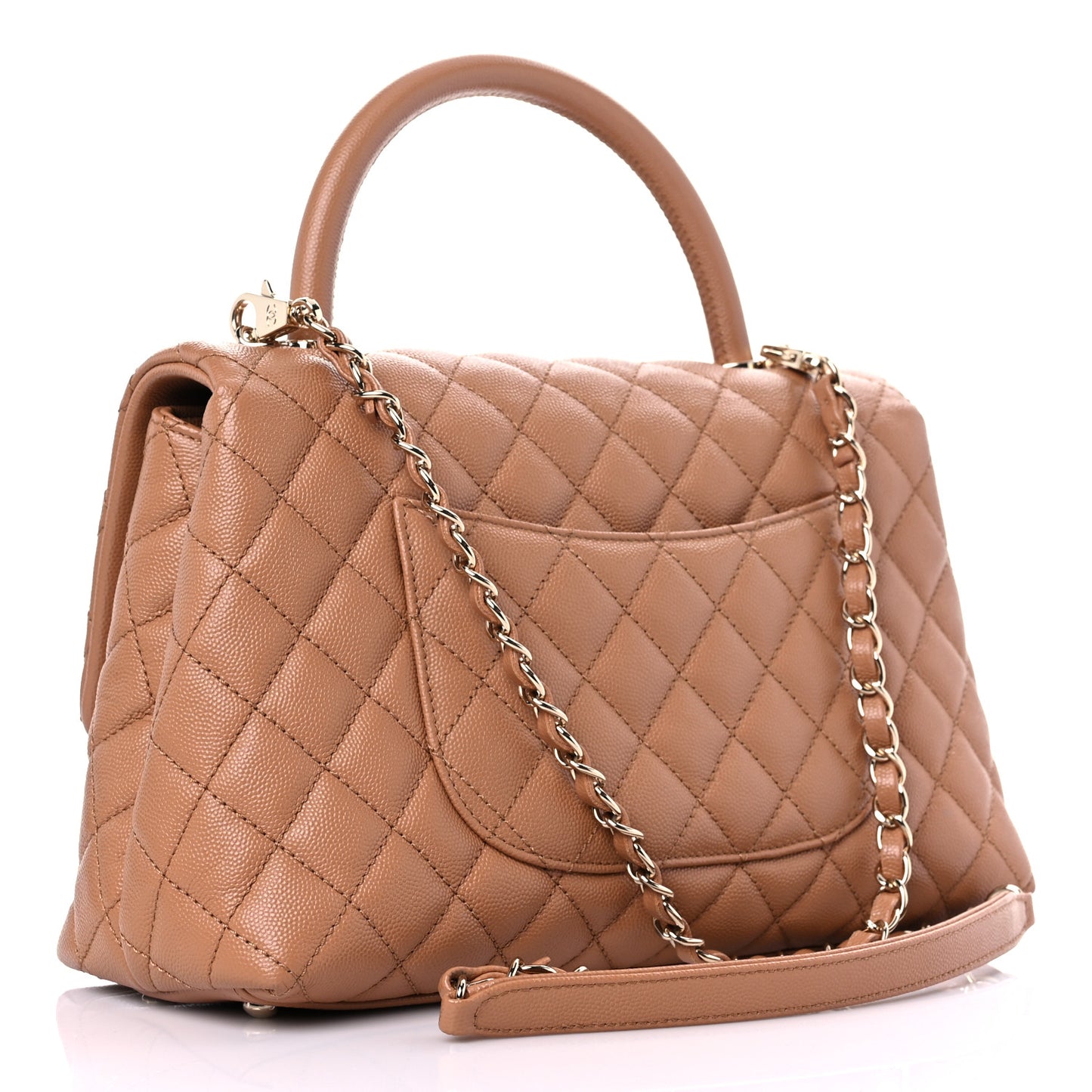 Caviar Quilted Small Coco Handle Flap Brown