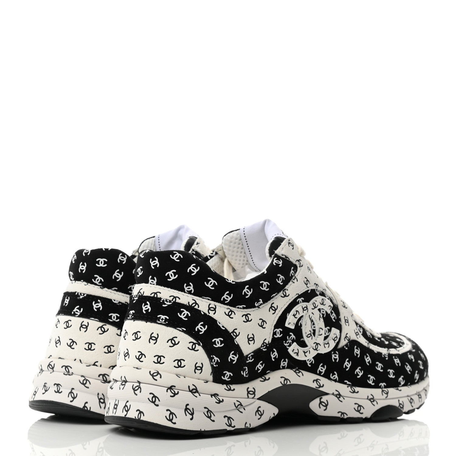 Chanel Nylon Suede Calfskin Printed CC Sneakers 39 White Black 4 of 8