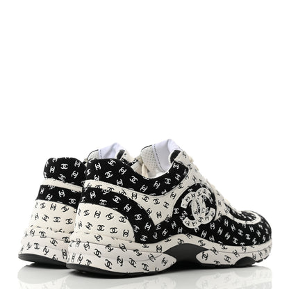Chanel Nylon Suede Calfskin Printed CC Sneakers 39 White Black 4 of 8