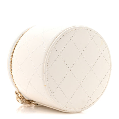 Chanel Lambskin Quilted Round Small Vanity Case With Chain White Black 4 of 12
