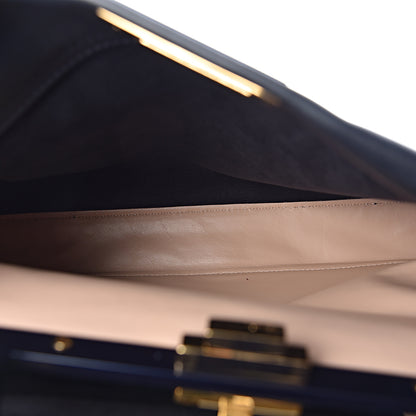 Fendi Vitello Seta Burro Medium Peekaboo Iconic Satchel Blue Notte Plaster 5 of 15