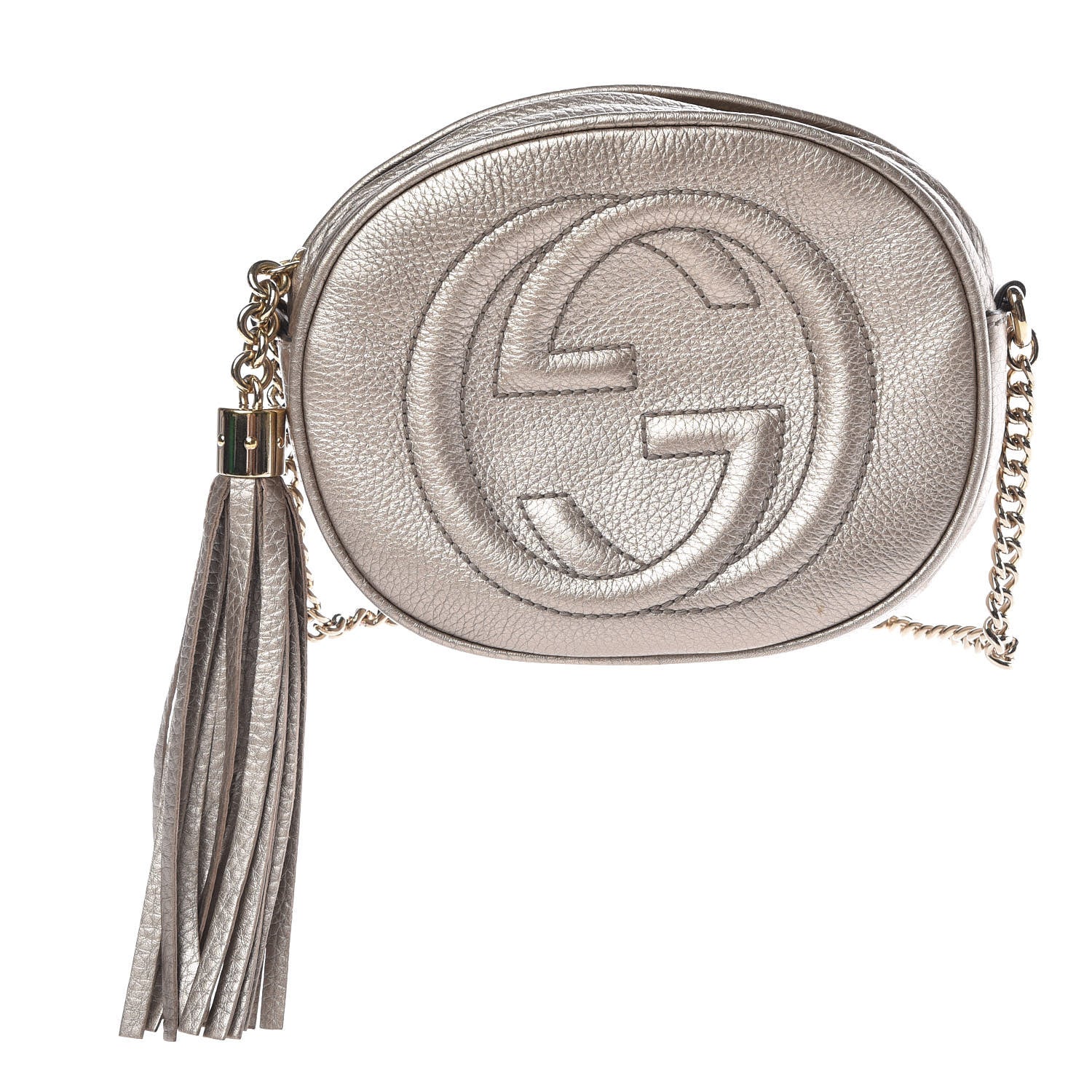 Gucci Metallic Pebbled Calfskin Mini Soho Chain Bag Golden Beige 1 of 9