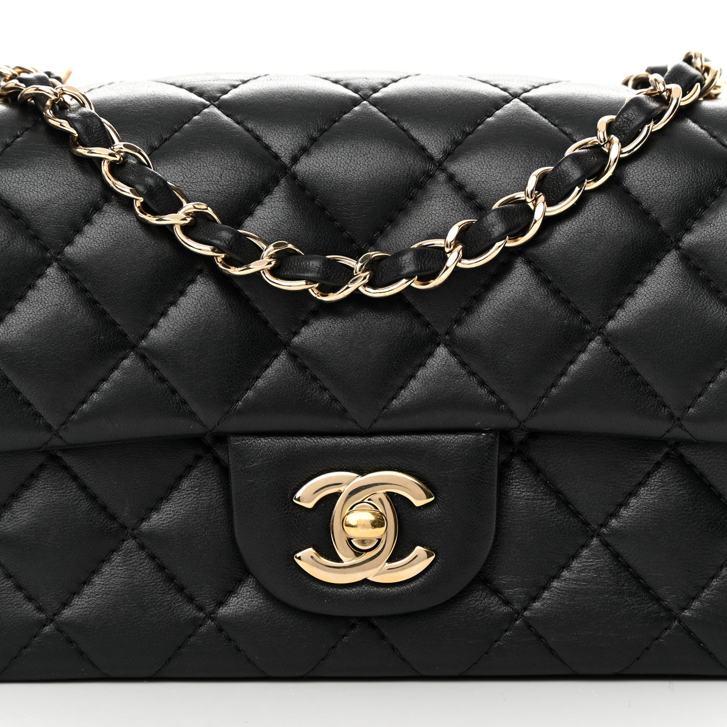 Lambskin Quilted Mini Rectangular Flap Black