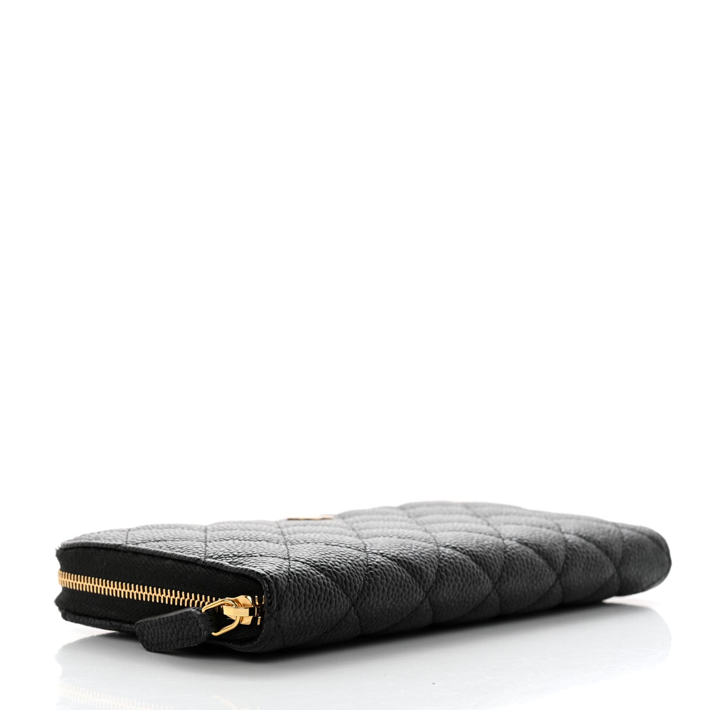 Caviar Quilted Large Gusset Zip Around Wallet Black