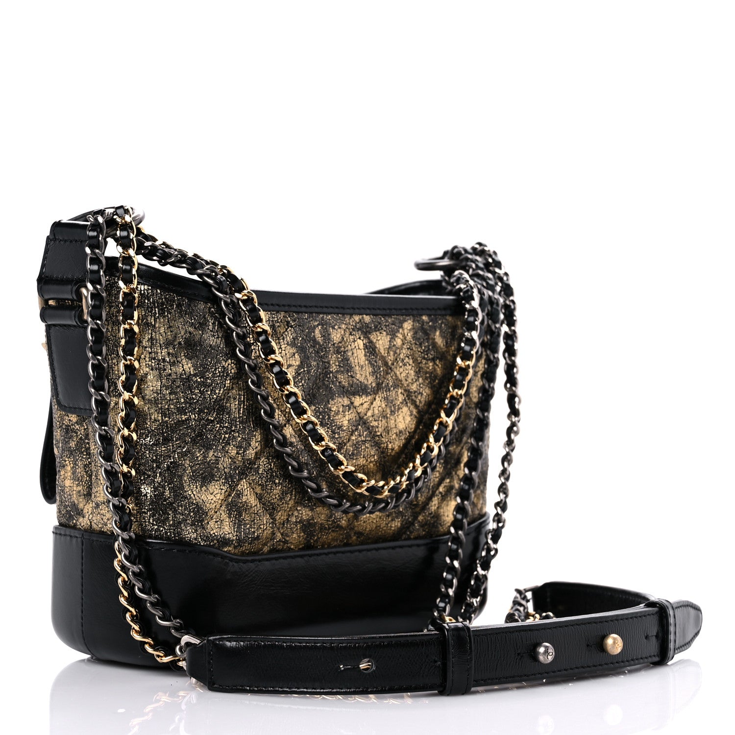 Chanel Metallic Crumpled Goatskin Quilted Small Gabrielle Hobo Black Gold 3 of 13