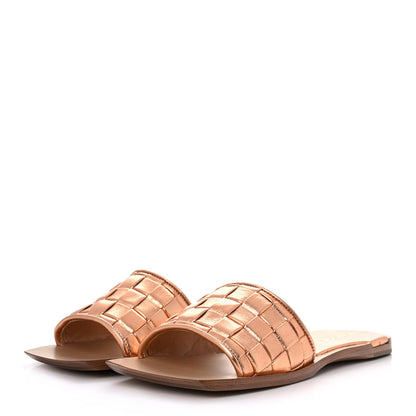 Bottega Veneta Laminated Nappa Intrecciato Squared Toe Flat Sandals 36 Gold Peach 3 of 9