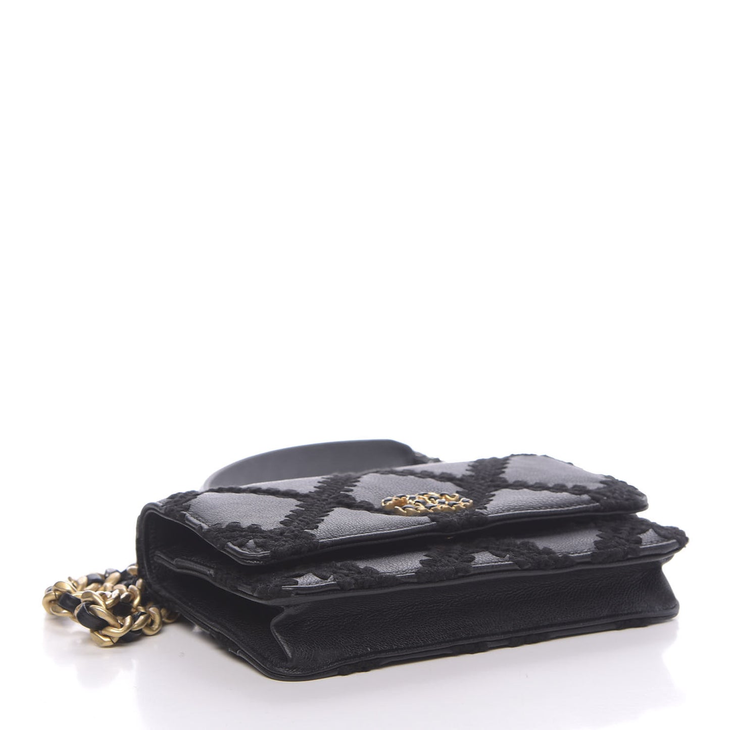 Calfskin Crochet 19 Wallet On Chain WOC Black