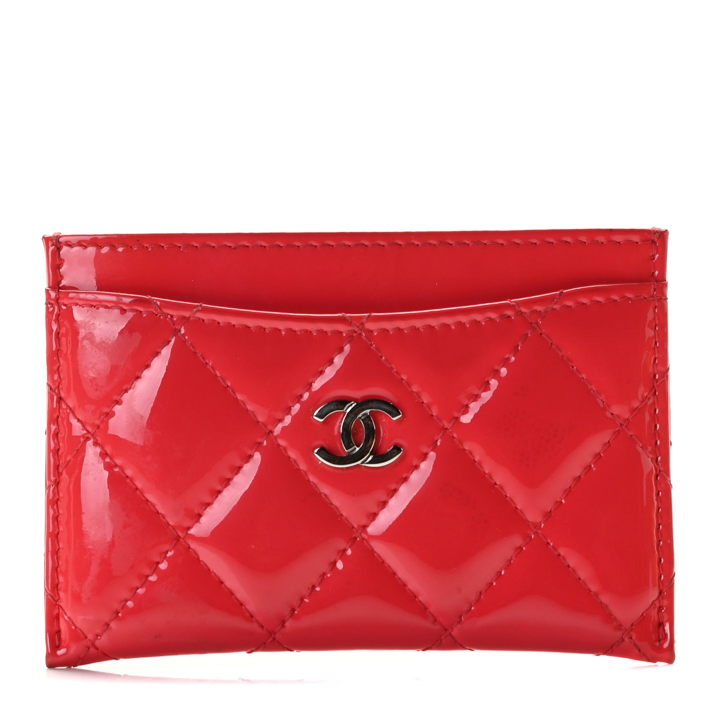 Patent Quilted Card Holder Red