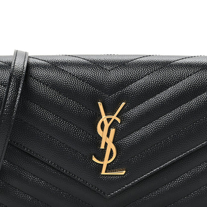 Saint Laurent Grain De Poudre Matelasse Chevron Monogram Envelope Chain Wallet Black 6 of 8
