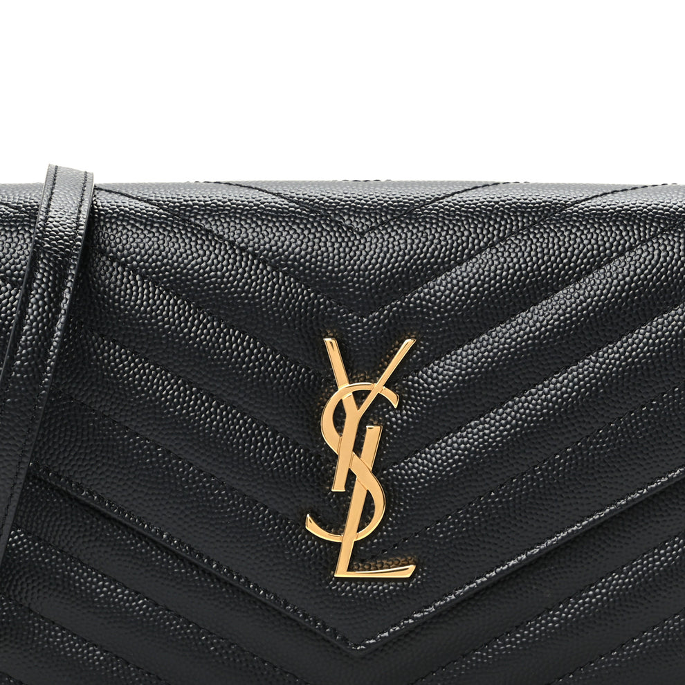 Saint Laurent Grain De Poudre Matelasse Chevron Monogram Envelope Chain ...