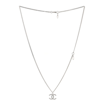 Chanel Pearl Crystal CC Pendant Necklace Silver 3 of 4