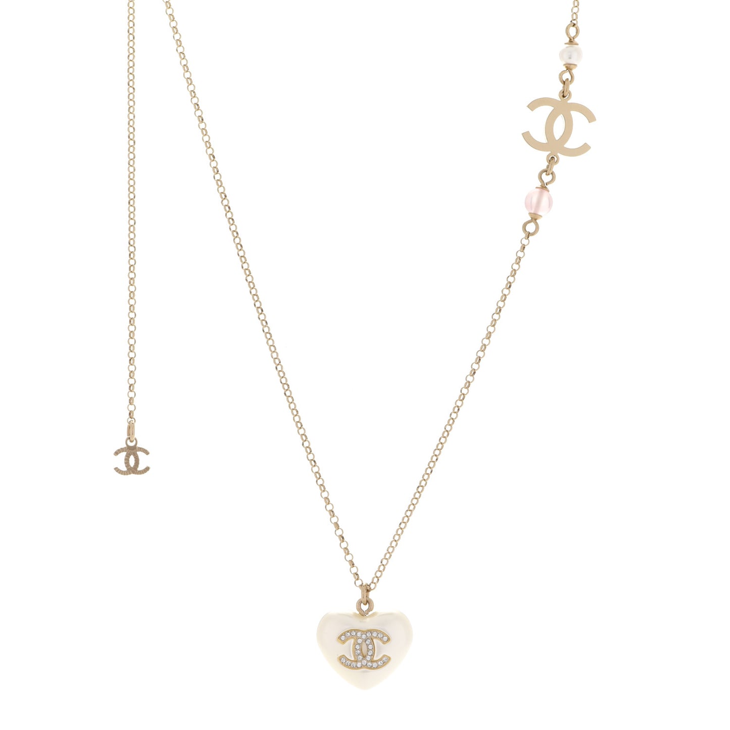 Resin Crystal CC Heart Necklace Pearly White Gold