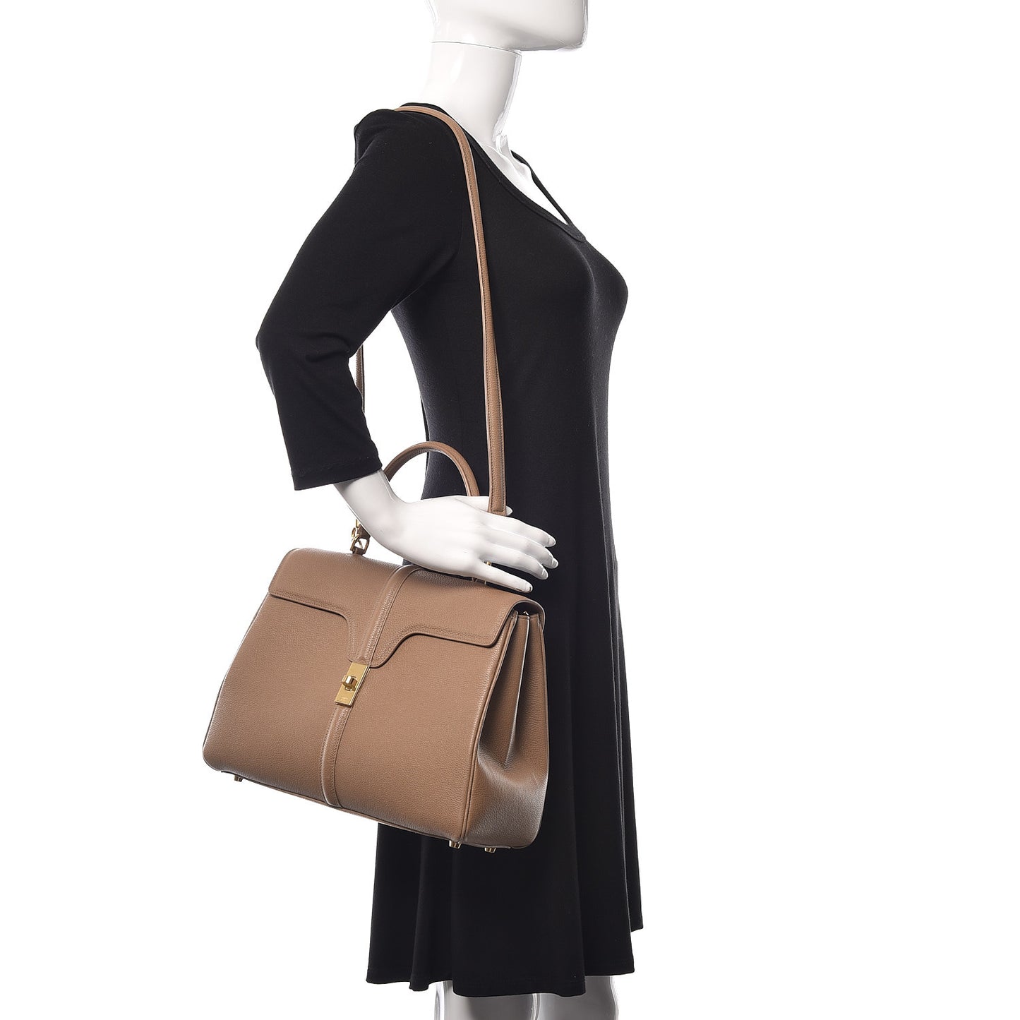 Grained Calfskin Classique 16 Top Handle Bag Beige