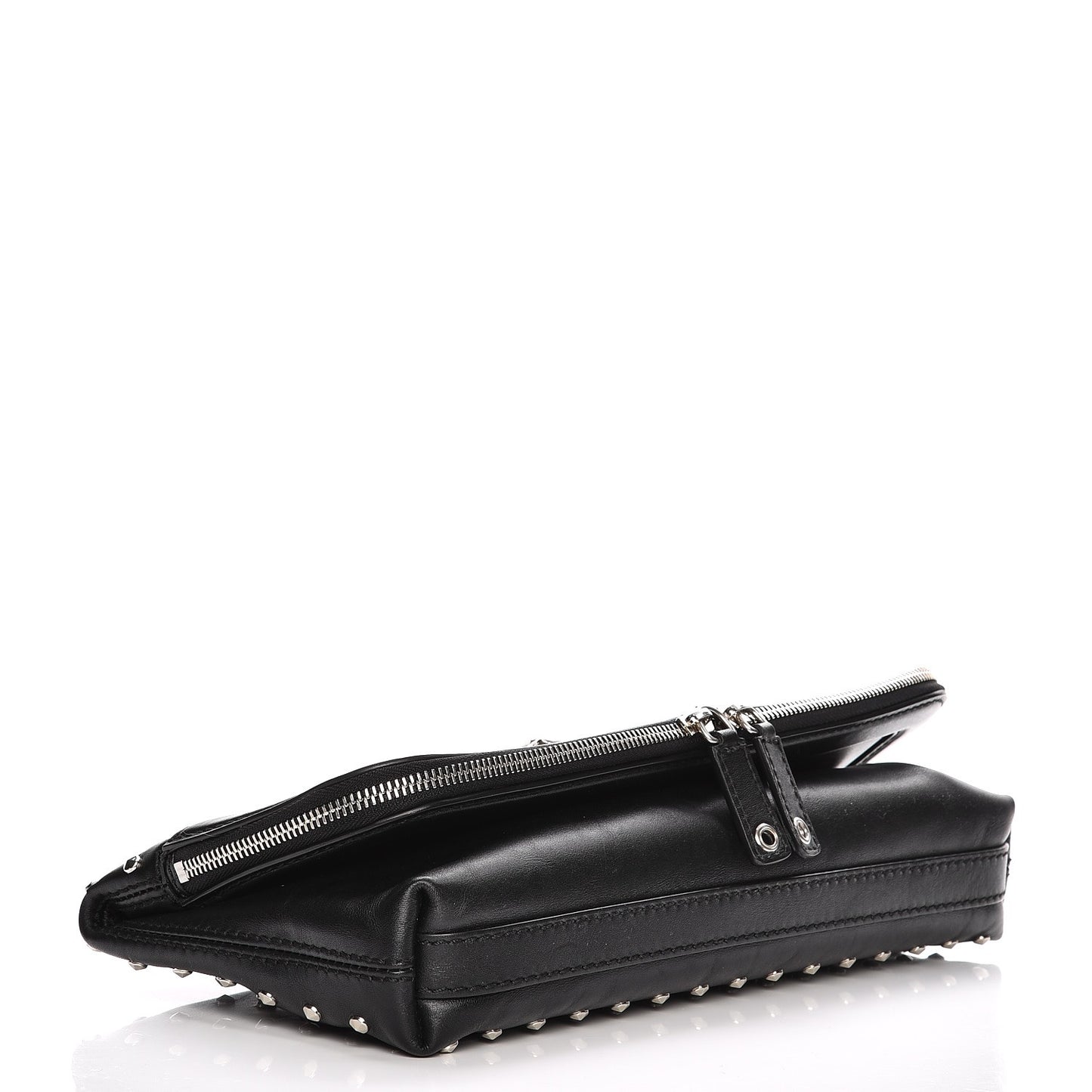 Calfskin Studded Padlock Skull Clutch Black