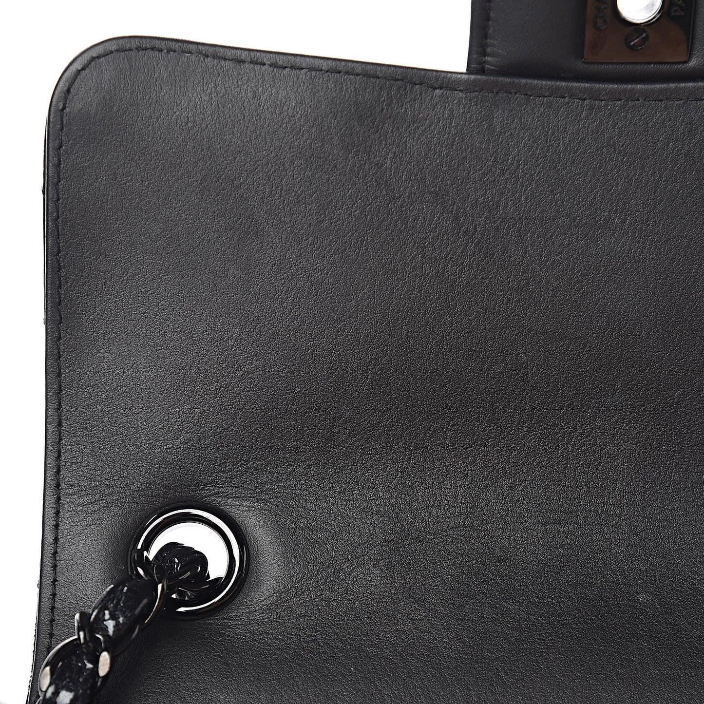 Patent Metallic Crumpled Calfskin Chevron Quilted Mini Rectangular Flap So Black