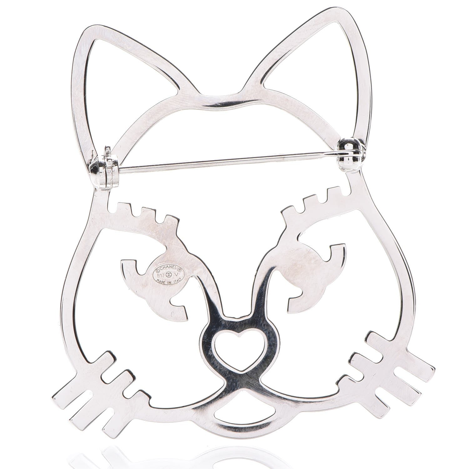 Chanel Strass Crystal Emoji Choupette Cat Brooch Silver 2 of 5