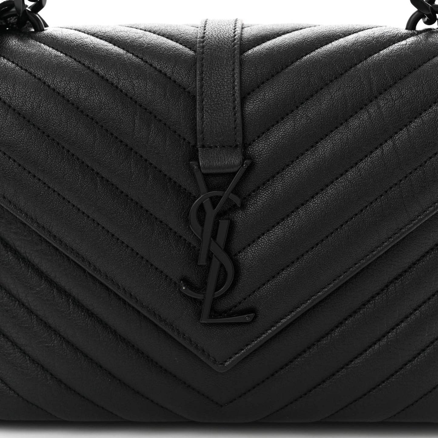 Sheepskin Matelasse Chevron Monogram Monochrome Medium College Bag Black