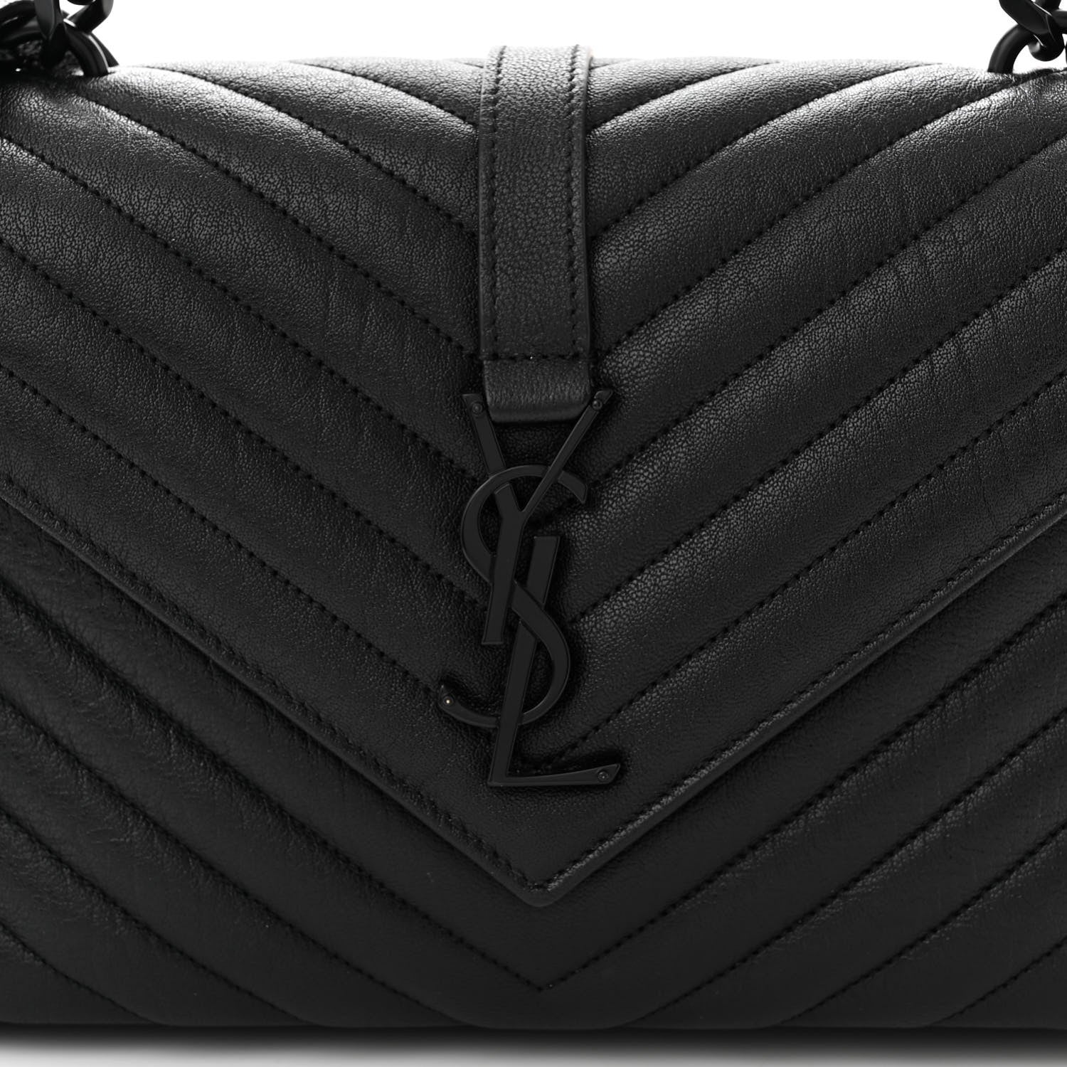 Saint Laurent Sheepskin Matelasse Chevron Monogram Monochrome Medium College Bag Black 8 of 11