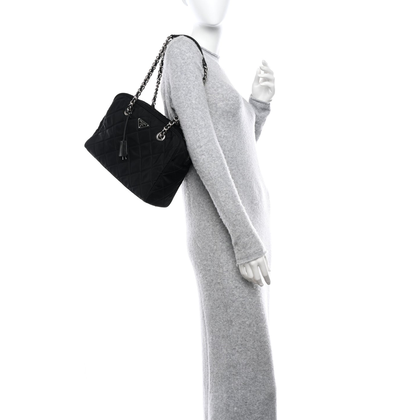 Nylon Tessuto Impuntu Quilted Shoulder Bag Black