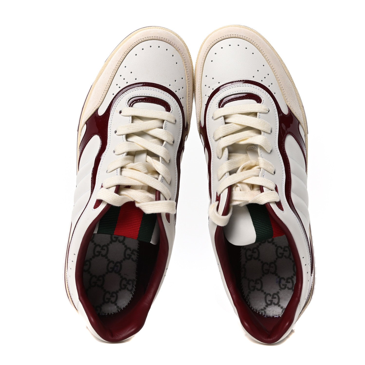 Gucci Calfskin Suede Mens Re-Web Sneakers 11 White Red 2 of 8