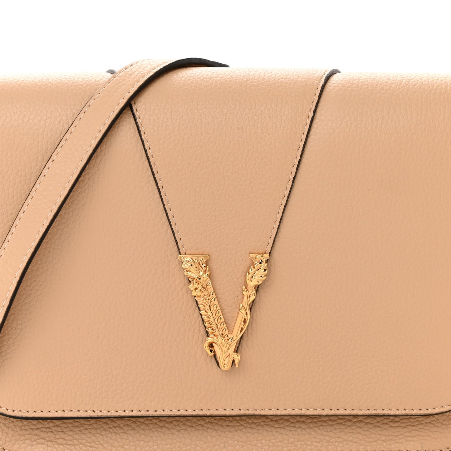 Grained Calfskin Virtus Shoulder Bag Beige