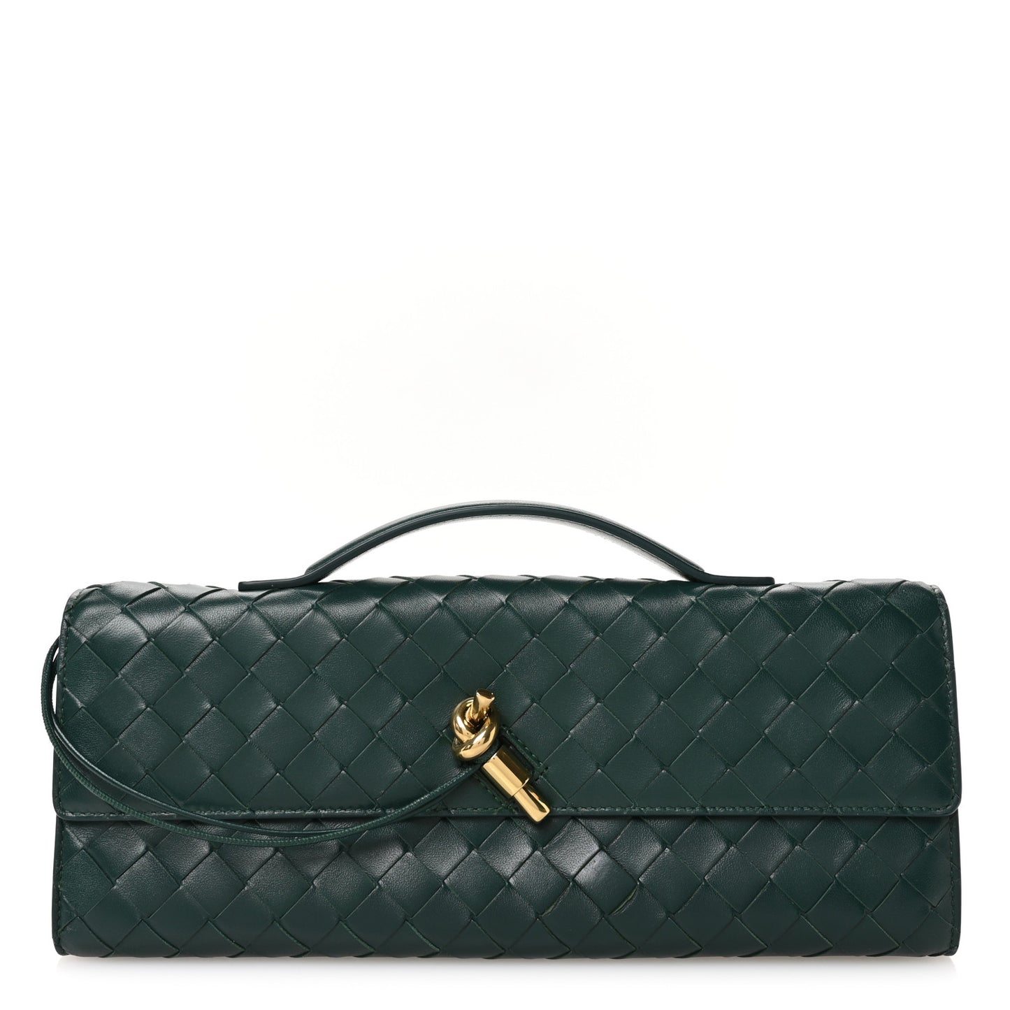 Nappa Intrecciato Long Andiamo Top Handle Clutch Emerald Green