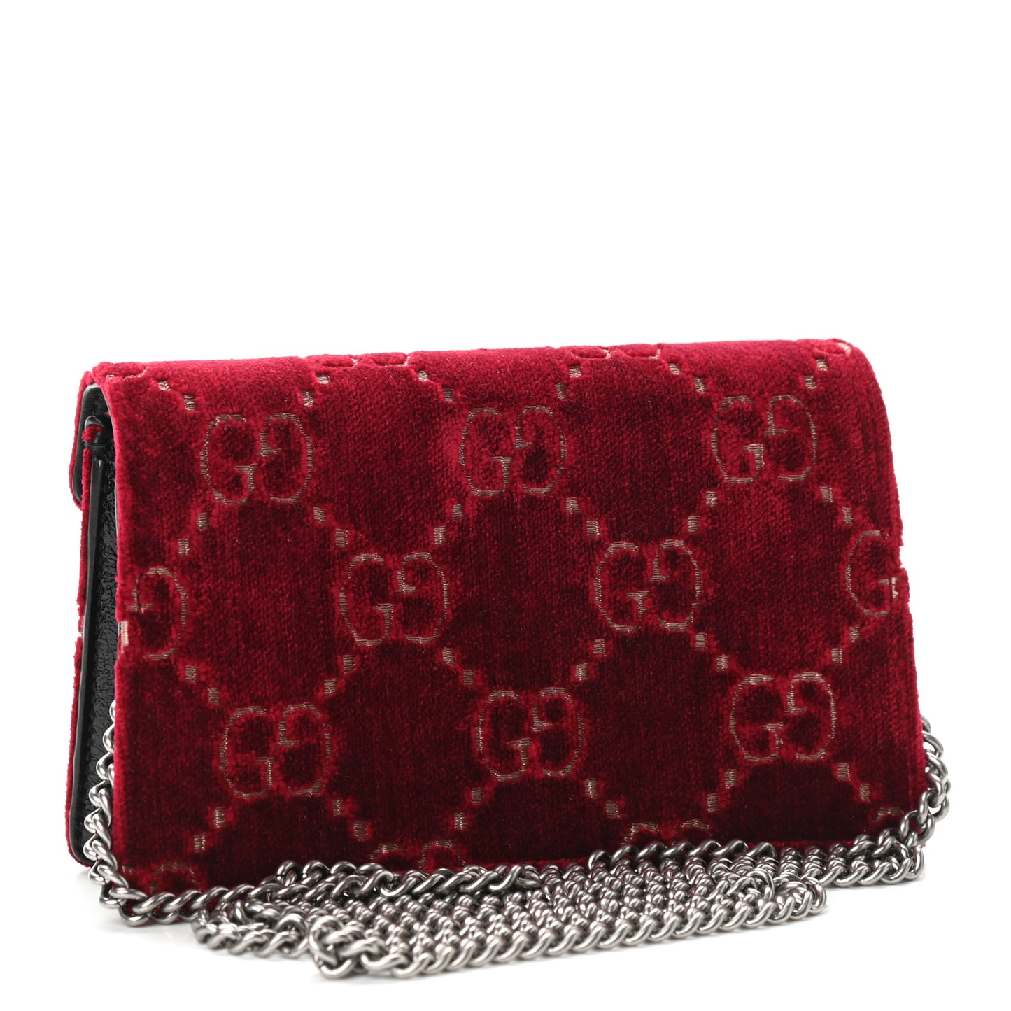 Velvet GG Monogram Super Mini Dionysus Shoulder Bag Red Cipria Black