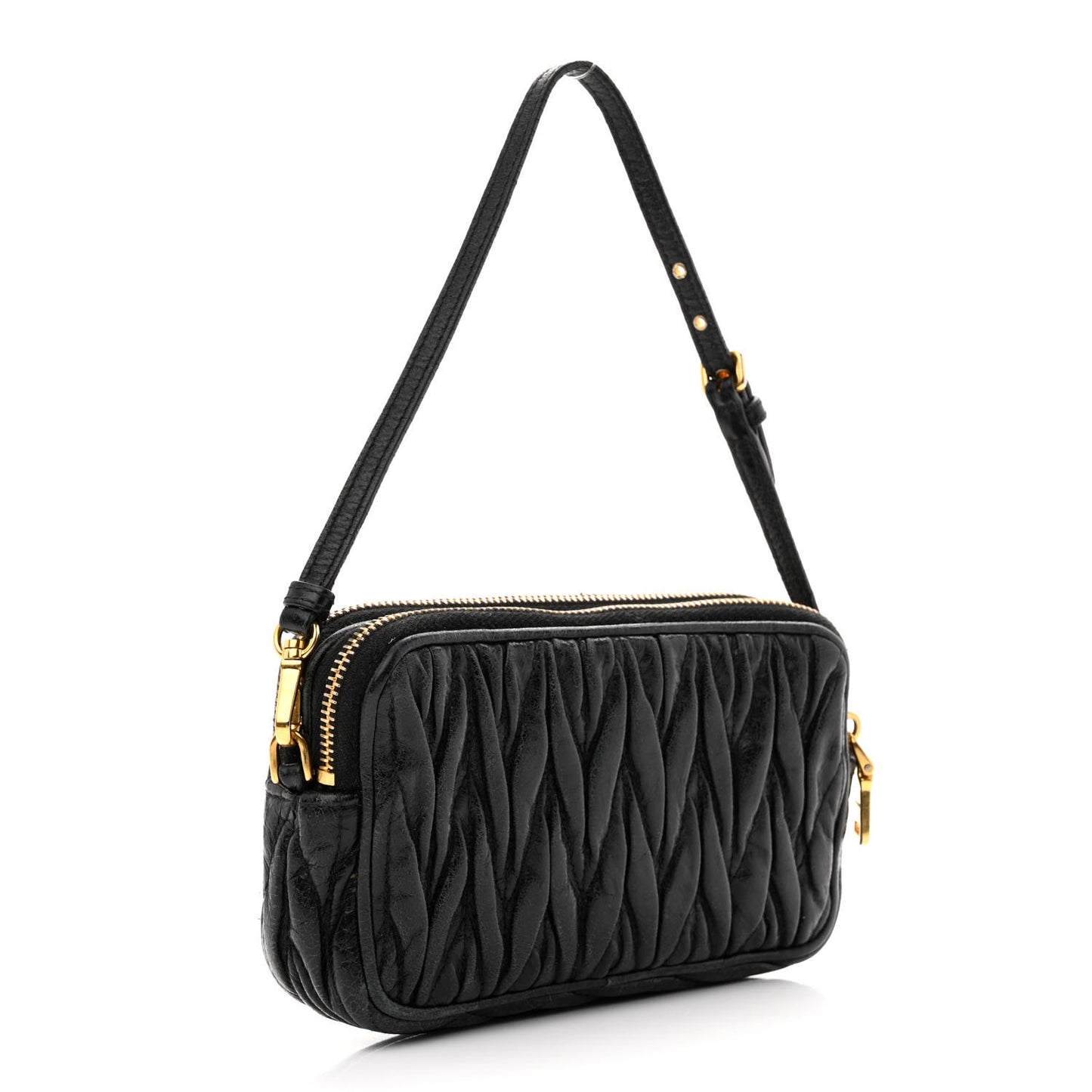 Nappa Matelasse Double Zip Pochette Clutch Black