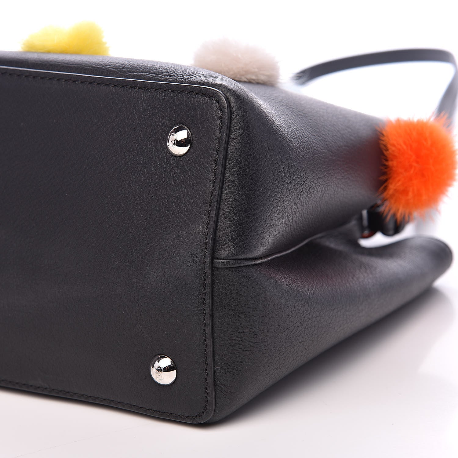 Fendi Vitello Dolce Mink Fur Pom Pom Petite 2Jours Tote Black Multicolor 9 of 11