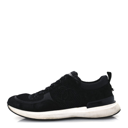 Chanel Calfskin Mesh Lycra Suede Womens Logo Sneakers 40 Black 1 of 13