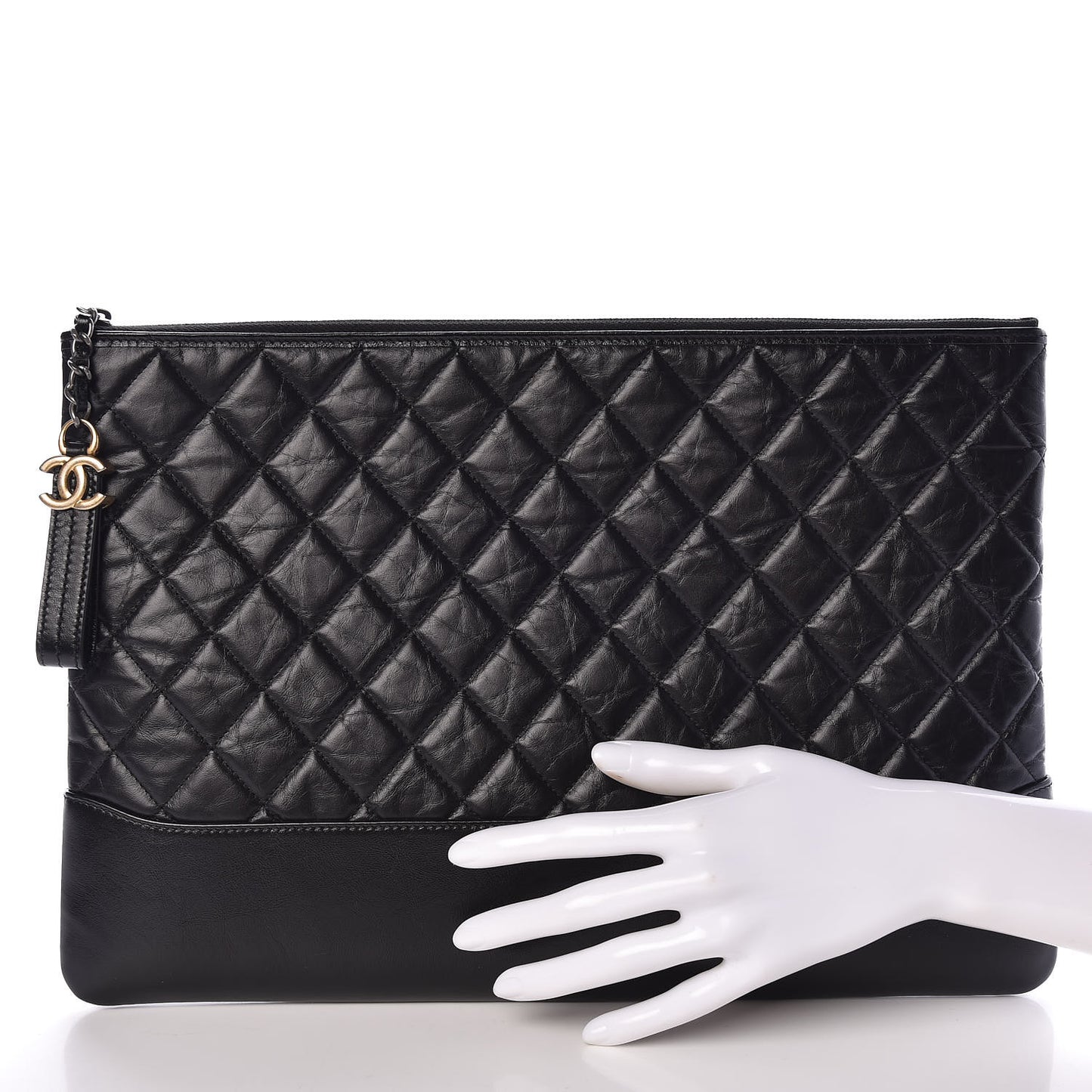 Aged Calfskin Quilted Large Gabrielle Cosmetic Case Black