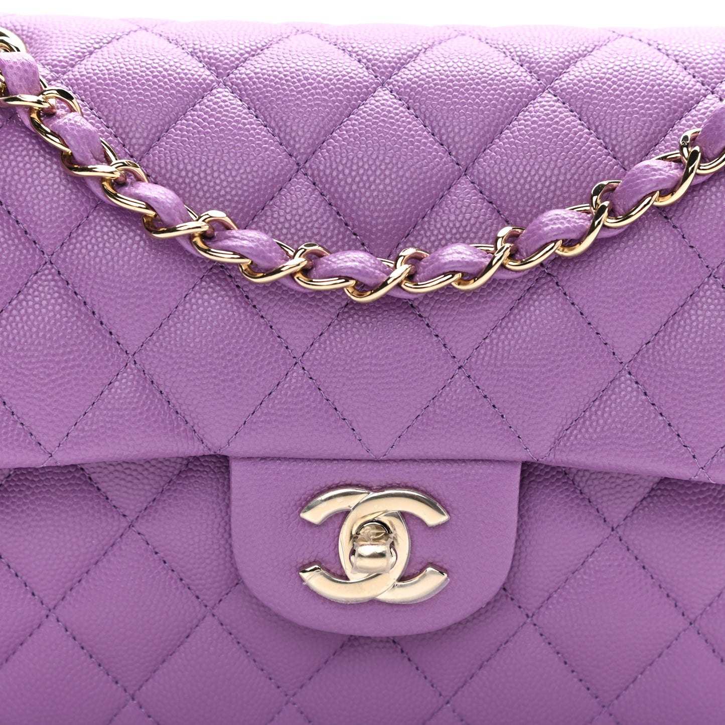 Caviar Quilted Small Double Flap Purple