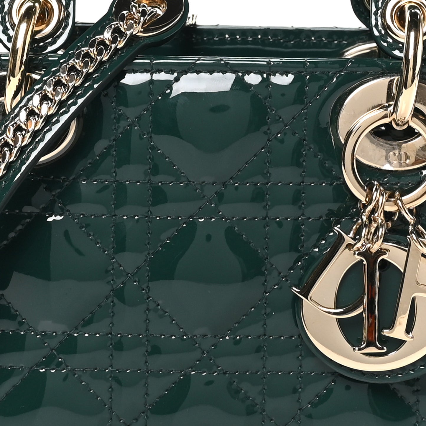 Patent Cannage Mini Lady Dior Pine Green