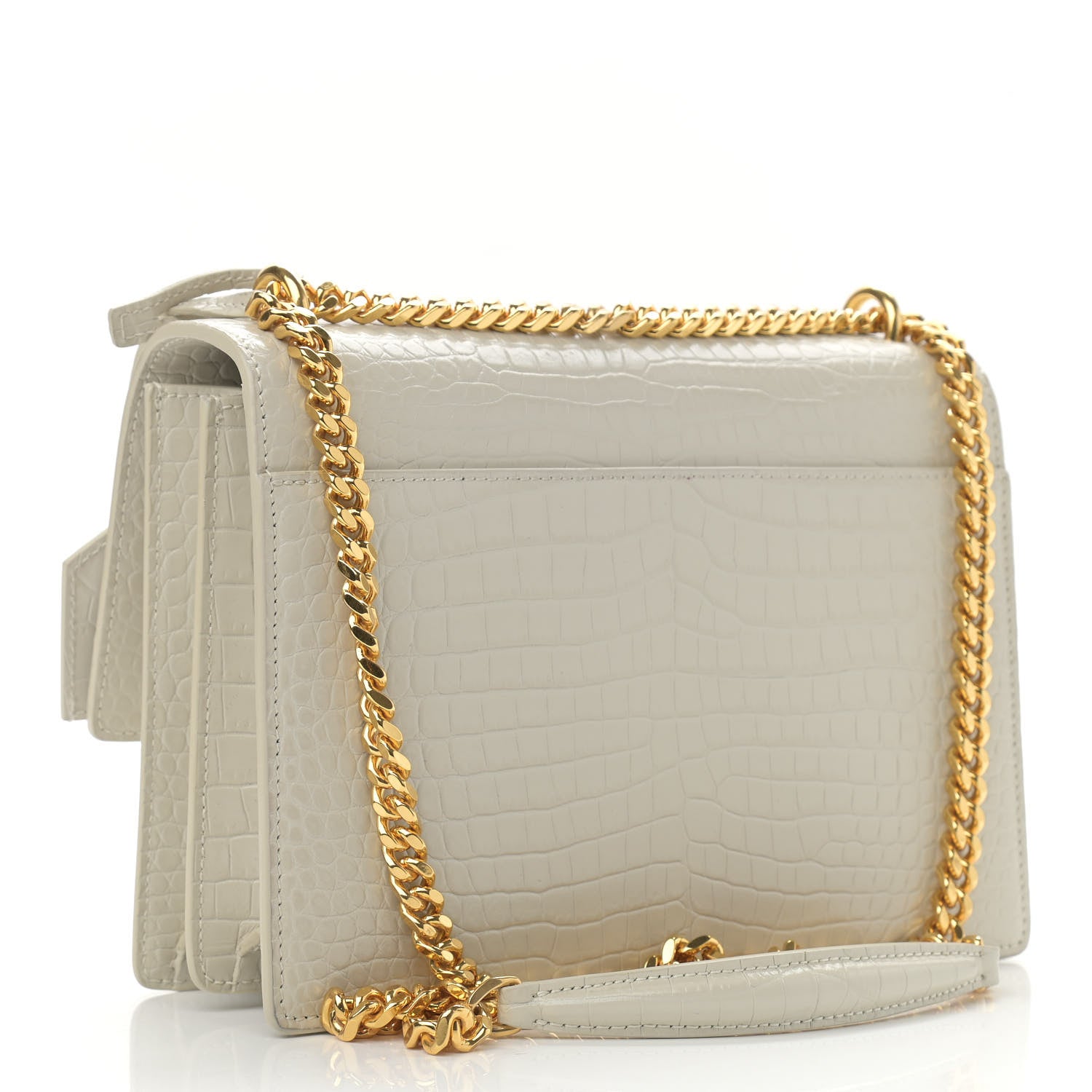 Saint Laurent Calfskin Crocodile Embossed Medium Monogram Sunset Blanc Vintage 3 of 11