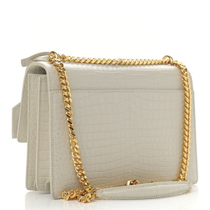 Saint Laurent Calfskin Crocodile Embossed Medium Monogram Sunset Blanc Vintage 3 of 11