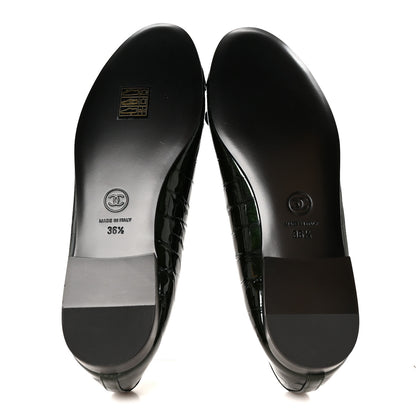 Chanel Patent Calfskin Crocodile Embossed Ballerina Flats 36.5 Dark Green Black 6 of 10