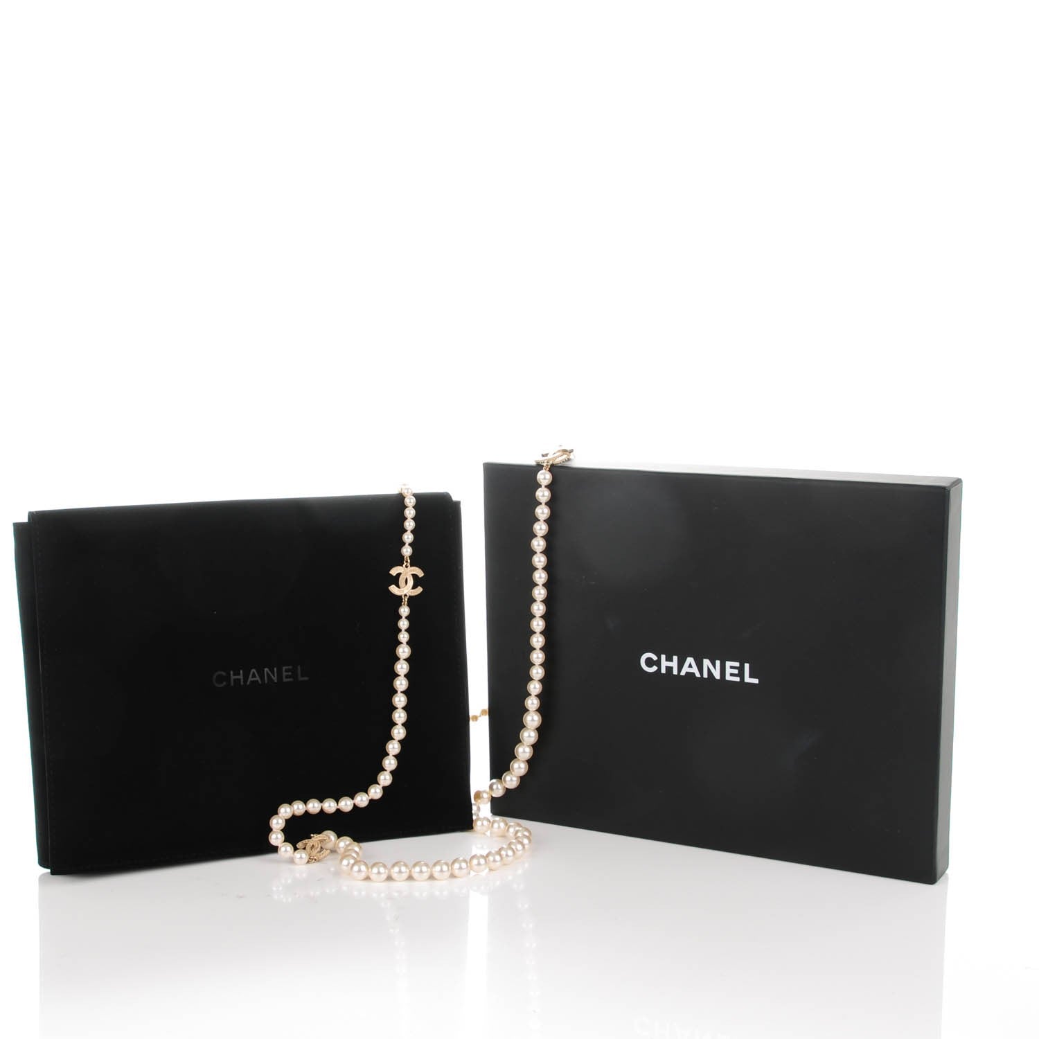 Chanel Graduated Pearl Crystal CC Long Necklace Black Gold 6 of 6