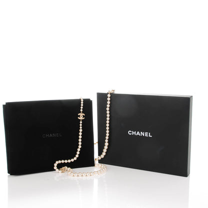 Chanel Graduated Pearl Crystal CC Long Necklace Black Gold 6 of 6