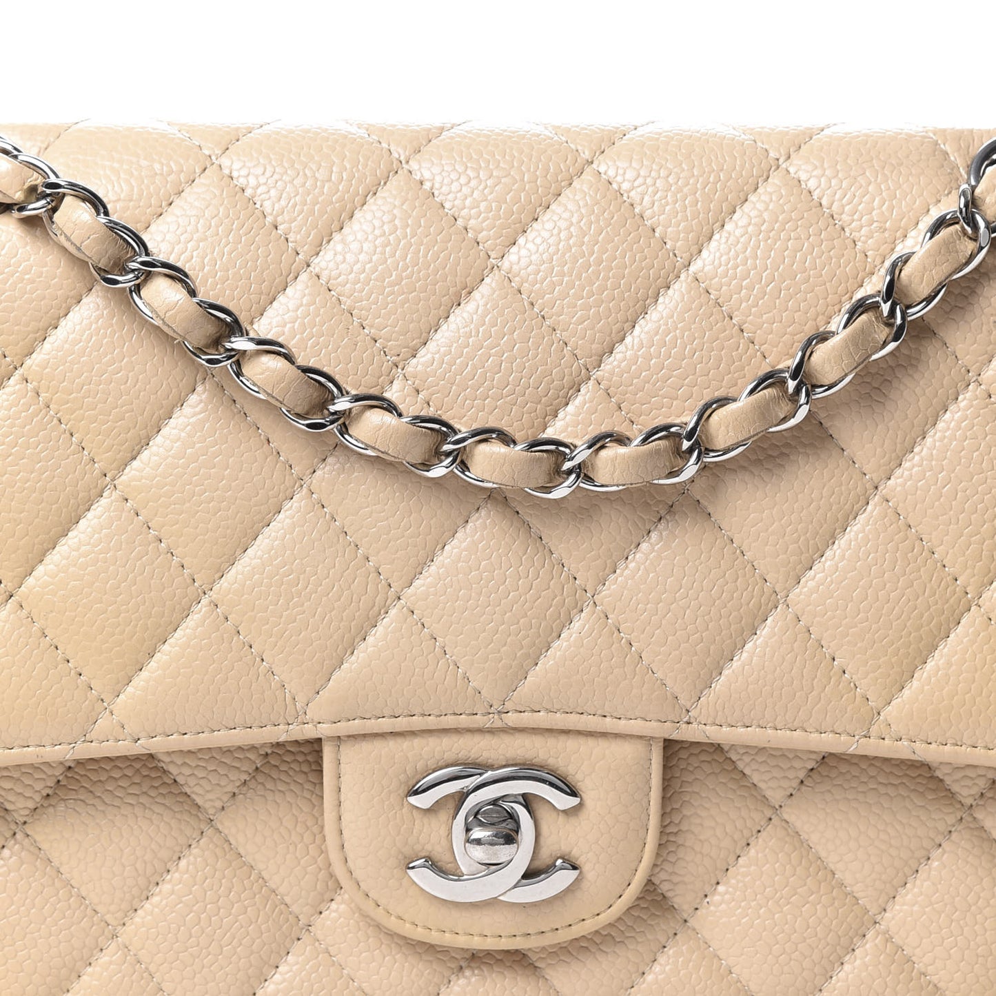 Caviar Quilted Medium Double Flap Beige Clair
