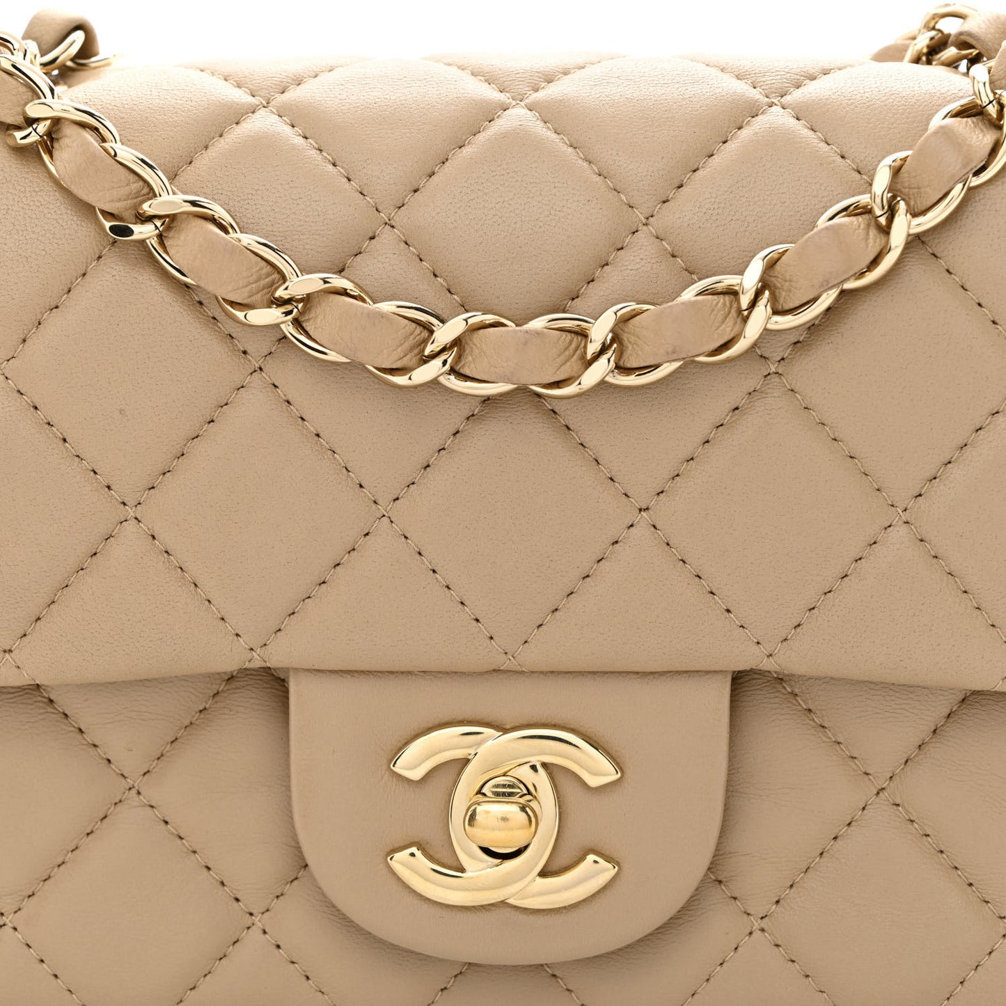 Lambskin Quilted Mini Rectangular Flap Dark Beige