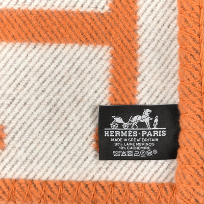 Hermes Wool Cashmere Signature Classic Avalon Blanket Ecru Potiron 3 of 3
